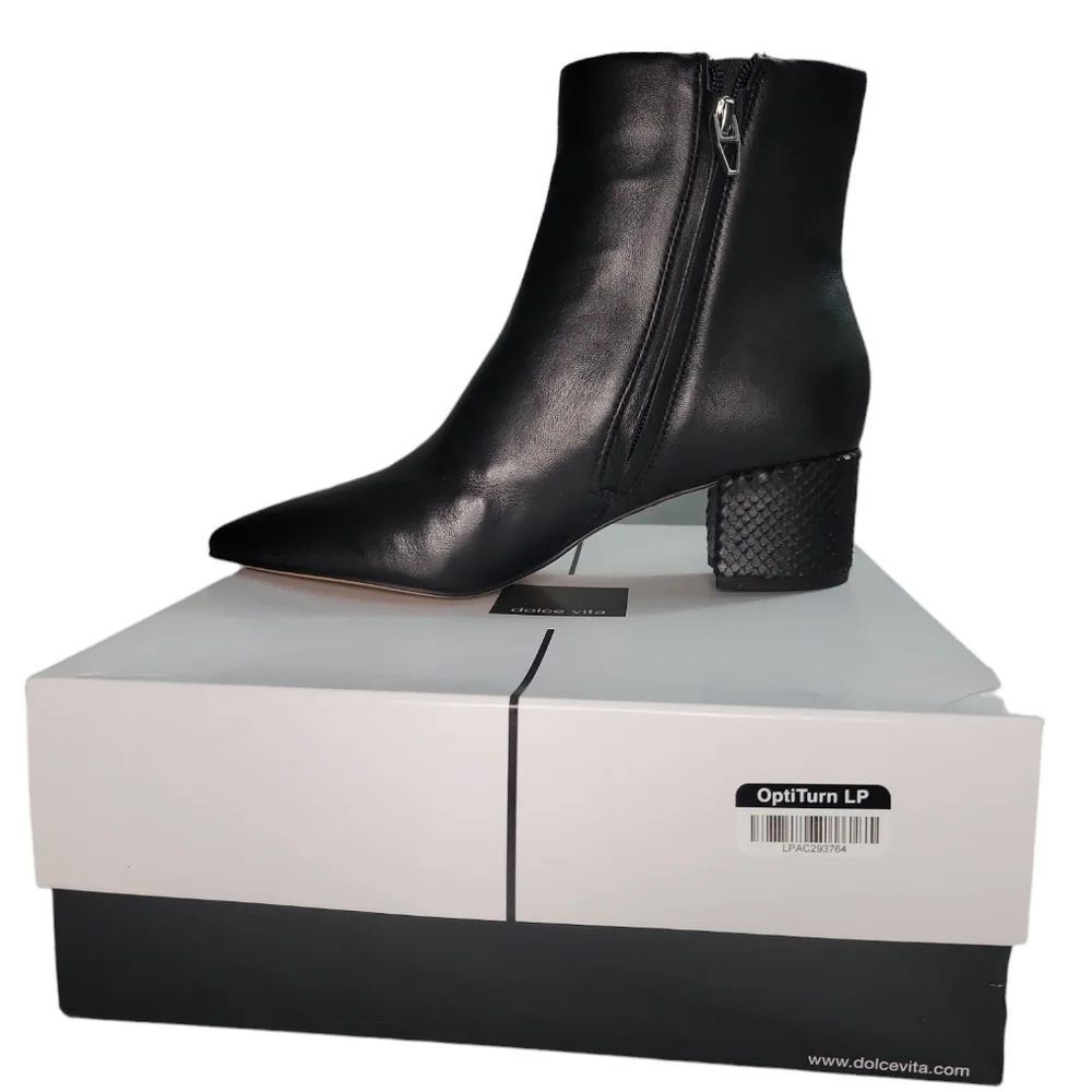 DOLCE VITA Bel Black Leather Pointed Ankle Boots Size 8 New in box - Picture 1 of 10